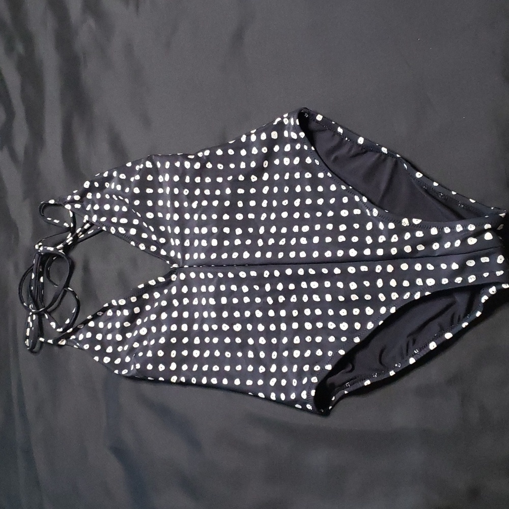 Proenza Schouler Swim Black Halter Swimsuit with Ivory Design, Medium